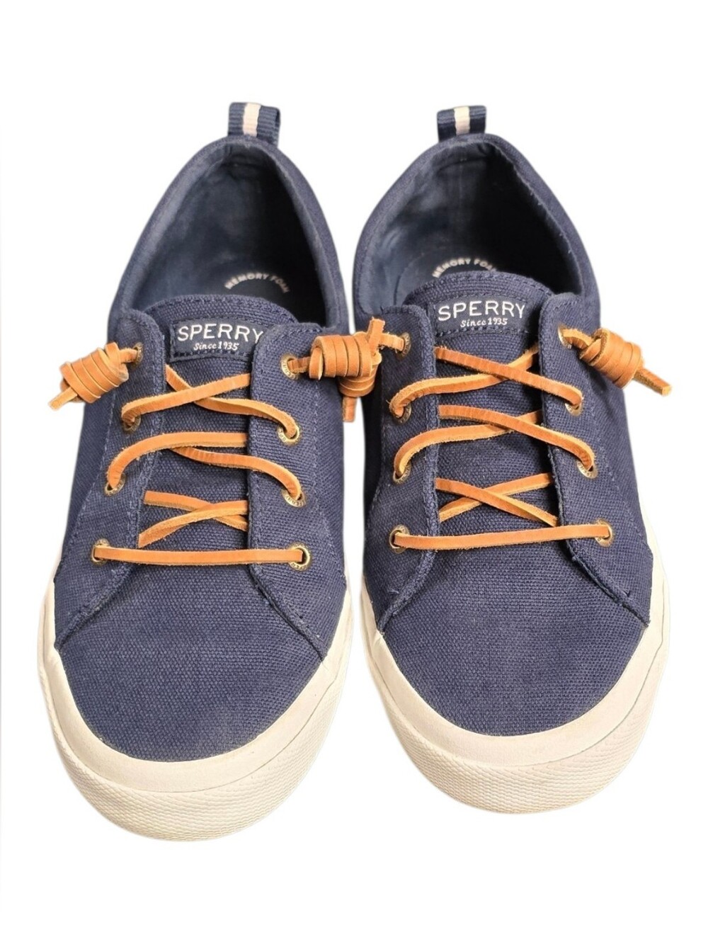Sperry Navy Canvas Lace-Up Sneakers with Tan Laces EUC sz 9